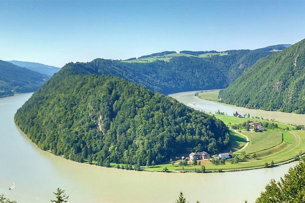 A river running through a hill landscape
